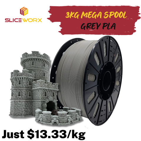 SLICEWORX -  3KG Spool Prototype Series PLA GREY Filament 1.75 mm for FDM Printers