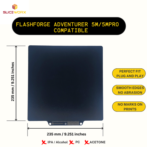 SLICEWORX Flex Dipped Plate Textured Spring Steel Sheet 235x235mm for FLASHFORGE AD5M Series 3D PRINTER