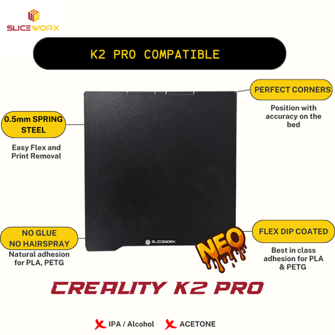 SLICEWORX Flex Dipped Plate Textured Spring Steel Sheet 310 x 325mm for Creality K2 Pro 3D PRINTER