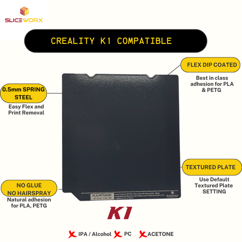 Sliceworx Creality K1/ Ender3 V3 SE/ Ender3 V3 KE Flex Dipped Plate Textured Spring Steel Sheet 235x235mm