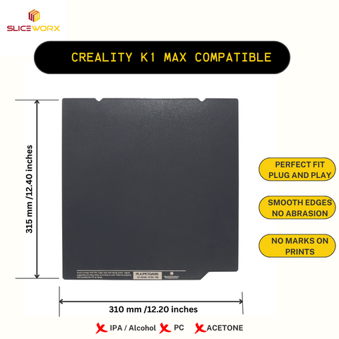 Sliceworx Creality K1 Max  Flex Dipped Plate Textured Spring Steel Sheet 310x315mm for K1 MAX