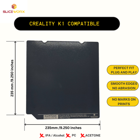 Sliceworx Creality K1/ Ender3 V3 SE/ Ender3 V3 KE Flex Dipped Plate Textured Spring Steel Sheet 235x235mm