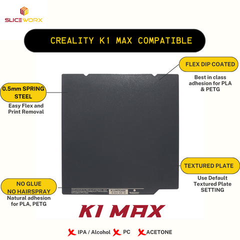 Sliceworx Flex Dipped Plate Creality K1 Max Compatible Textured Spring Steel Sheet 310x315mm for K1 MAX
