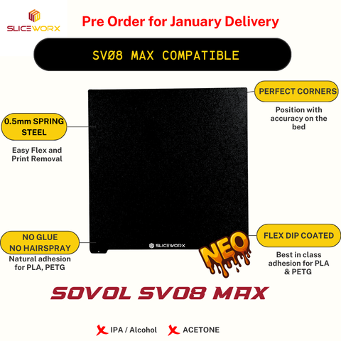 Pre-Order SLICEWORX Flex Dipped Plate Textured Spring Steel Sheet  509mm x 514mm for SOVOL SV08 MAX