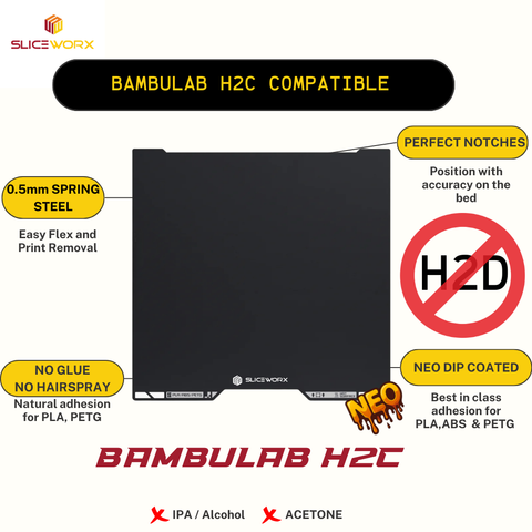 SLICEWORX Flex Dipped Plate Textured Spring Steel Sheet 335x346mm for Bambulab H2C  3D PRINTER