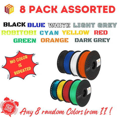 SLICEWORX - 8 PACK PETG  -Assorted 8 COLORS Filament 1.75 mm for FDM 3D Printers